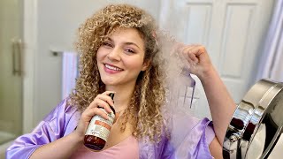 MY EASY 10 MINUTE CURLY HAIR REFRESH  MAKEUP ROUTINE wake up with me [upl. by Eilla]