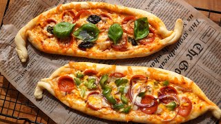 【cc】Pizza Boat  Quick and Easy Precise ratio of flour to water  披萨船 [upl. by Oni]