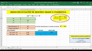 Función Excel  Resolver ecuación de segundo grado o cuadrática [upl. by Notlaw]