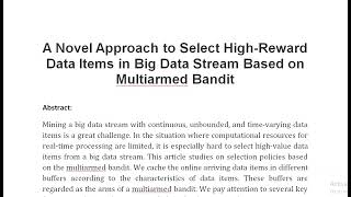 A Novel Approach to Select High Reward Data Items in Big Data Stream Based on Multiarmed Bandit [upl. by Namar]