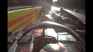 Onboard  Checo Pérez y Carlos Sainz Chocan El Mexicano furioso con el español F1 radio español [upl. by Arocet]