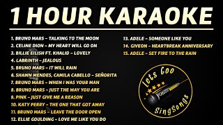 1 HOUR KARAOKE SONGS WITH LYRICS 🎤 Bruno Mars Adele Celine Dion Katy Perry Billie Eilish [upl. by Thornton]