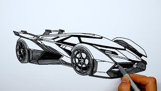 How to draw a car  Lamborghini Vision GT  Step by step [upl. by Notlad]