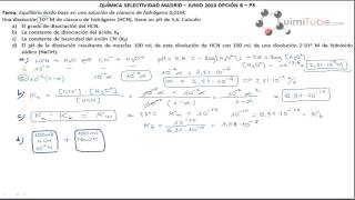 Química PAU Madrid junio 2013 Ácido base  Grado disociación cianuro de hidrógeno [upl. by Htaeh326]