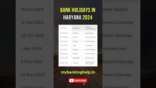 Haryana Bank Holidays in 2024 OCT NOV DEC shorts bankholidays [upl. by Banks]