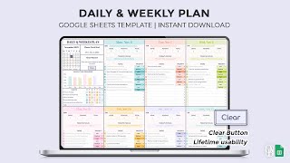 Daily amp Weekly Plan  Clear Button  Google Sheets Template [upl. by Swetlana]