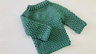 Crochet baby pulloversweater 1 year old  unisex cardigan  PART 2 [upl. by Atte]