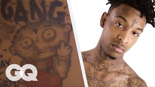 21 Savage Breaks Down His Tattoos  GQ [upl. by Eleazar]