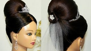 Bridal Updo Bun hairstyle for medium long hair [upl. by Dahsra]