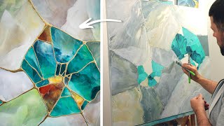 Kintsugi Inspired Abstract Art Painting  Teal and Gold [upl. by Itnaihc16]