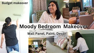 Extreme BEDROOM MAKEOVER Moody Decor  Under 300  panelling Paint Decor  Boring to Beautiful [upl. by Hsivat]