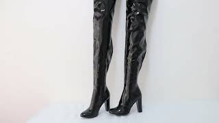 Sorbern Black Shiny 82Cm Inside 90Cm Outside Shaft Length Long Boots Block High Heels Unisex Style [upl. by Aridnere]