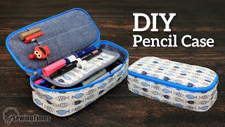 DIY Pencil Case with Layer  How to make a Stationery Organizer Pouch sewingtimes [upl. by Ecneret954]