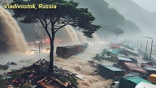 Mud fountains a flooded market and floating trucks heavy rains in Vladivostok Russia [upl. by Shay]