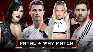 Fatal 4 WAY Match  Liv Morgan VS Cristiano Ronaldo VS Rhea Ripley VS Lionel Messi  WWE 2K24 [upl. by Noemi]