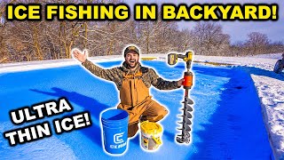 Super THIN ICE Fishing Challenge in My BACKYARD Catch Clean Cook [upl. by Doggett518]