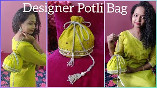 How to make beautiful Potli bag II DIY Potli batua bag II Easy homemade purse from leftover fabric [upl. by Belden]