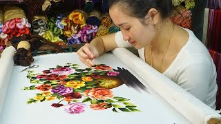 Hand Embroidery Art  Step by Step Design and Embroidery Colorful Wild Rose Flower [upl. by Osrock]