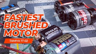 Speed Testing TT02 Motors Brushed Sport Tuned Reedy Radon Globact Hackmoto 540 550 13T 15T 21T [upl. by Imorej]