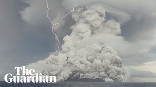 Tonga volcano ash smoke and lightning seen before eruption that caused tsunami [upl. by Jordanna]