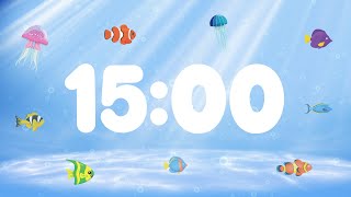 15 Minute Countdown Timer for Kids with Alarm and Fun Music  Under the Sea 🐟 [upl. by Roosnam]