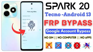 Tecno Spark 20 FRP Bypass 2024 Without PC Unlock Tecno KJ5 Frp Google Account Latest Security [upl. by Arrej]