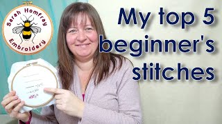 FIVE essential stitches to start embroidery  Beginners Hand Embroidery tutorial part 2 [upl. by Doran294]