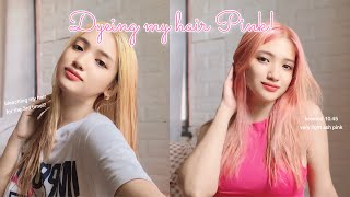 How i bleached and dye my hair PINK at home bremod 1045 very light ash pink [upl. by Asert492]