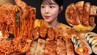 SUB매콤한 쫄면에 바삭쫀득 군만두 먹방 묵은지참치치즈김밥까지 분식 꿀조합 리얼사운드 Jjolmyeon amp Gimbap Mukbang Asmr [upl. by Benji170]