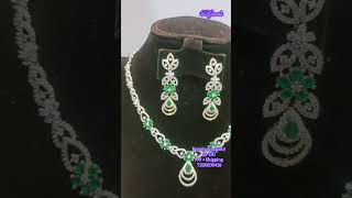 Silver necklace with White amp Green stones💚Premium quality imitation jewellery collections😊 SS Jewels [upl. by Adnalram812]