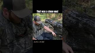 Close call chainsaw tree diy outdoors woods goodvibes fypシ゚viral pov goodtimes deerhunting [upl. by Leirad]