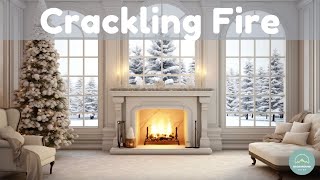 Elegant White Christmas Fireplace Ambience  Crackling Fire amp Snowfall [upl. by Lednahs408]