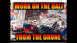 Drone at the Dali  Working on the Key Bridge Roadbed on the Bow of the Ship in Baltimore May 25th [upl. by Haret212]