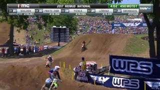 RedBud 450 Moto 1 Baggett Musquin battle [upl. by Yelrebma553]