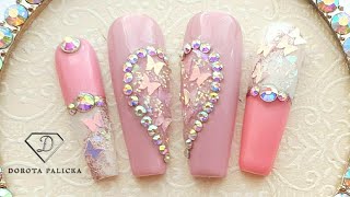 Crystal heart nail art with butterfly and glitter encapsulation [upl. by Lowry]