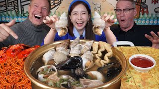 추운날엔 🔥 뜨끈한 골뱅이탕 amp 매운 쭈꾸미우동 먹방 ft덴마크손님 Sea Snail Whelk Spicy Webfood Octopus Mukbang ASMR Ssoyoung [upl. by Lilah]