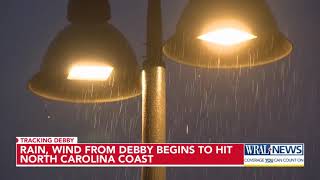 Rain wind from Debby begins to hit NC coast Tuesday [upl. by Ahsinut]