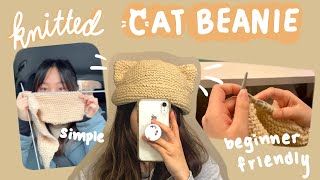 How to Knit a Cat Ear Beanie for beginners quick and easy tutorial [upl. by Krenek]