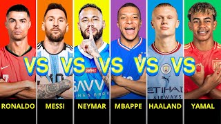 Comparison Cristiano Ronaldo vs Lionel Messi vs Neymar vs Mbappe vs Erling Haaland vs Lamine Yamal [upl. by Maxey]