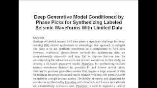 Deep Generative Model Conditioned by Phase Picks for Synthesizing Labeled Seismic Waveforms With Lim [upl. by Dnalor]