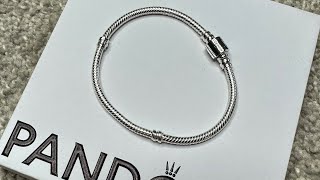 UNBOXING  Pandora Moments Barrel Clasp Snake Chain Bracelet [upl. by Petrie304]