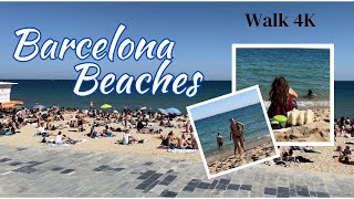 Barcelona Beach Walk in 4K 2024  Barcelona Beach Walk at Nova Icaria beach Barceloneta Beach [upl. by Otreblada]