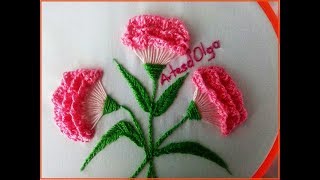 Hand embroidery Carnation flowers  Step by step  Flores de clavel [upl. by Kalmick874]