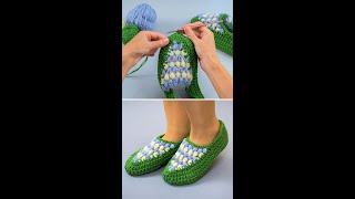 Easy model knitted scrap yarn slippers Tutorial for beginners Miarti🧶 [upl. by Ennayhs]