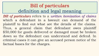 Bill of particulars definition and legal meaning [upl. by Newsom]