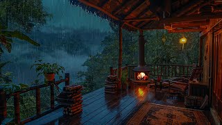 Cozy Rainy Balcony⚡Soothing Sounds of Fireplace and Thunderstorm Lulling You to Sleep Healing [upl. by Mosra537]