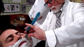 💈 Old School Italian Barber  Shave with Straight Razor and hot towel  ASMR intentional sounds [upl. by Anirbus940]