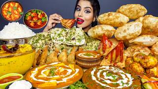 ASMR Eating Spicy Street SamosaPaneer Butter MasalaPoori Indian Street Food ASMR Eating Mukbang [upl. by Dahlstrom889]