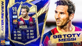 98 TEAM OF THE YEAR LIONEL MESSI REVIEW FIFA 21 Ultimate Team [upl. by Brana923]