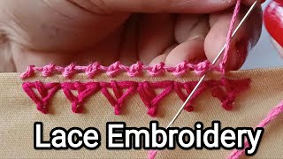 No 40  Lace Embroidery  Edging Stitch  Needle lace  Randa Embroidery RadhaRaniHandwork [upl. by Eirrac]